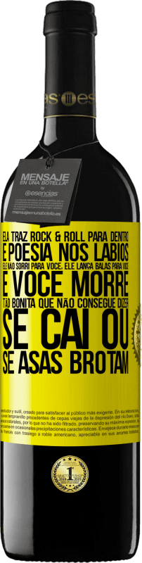 39,95 € | Vinho tinto Edição RED MBE Reserva Ela traz Rock & Roll para dentro e poesia nos lábios. Ele não sorri para você, ele lança balas para você e você morre tão Etiqueta Amarela. Etiqueta personalizável Reserva 12 Meses Colheita 2015 Tempranillo