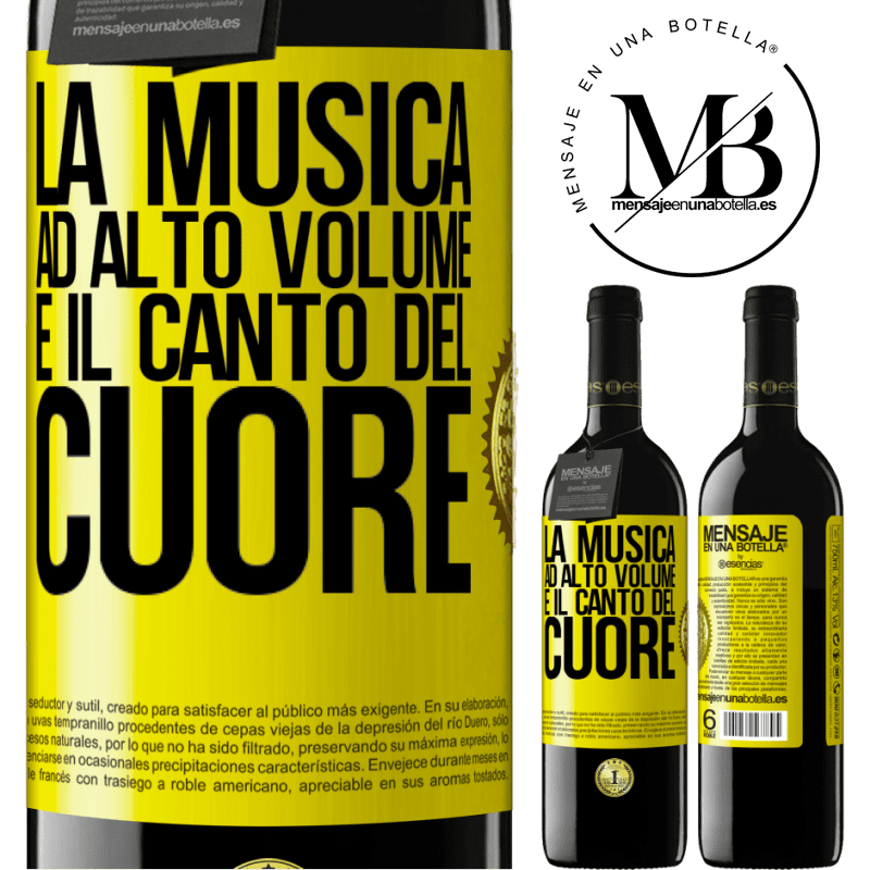 39,95 € Spedizione Gratuita | Vino rosso Edizione RED MBE Riserva La musica ad alto volume e il canto del cuore Etichetta Gialla. Etichetta personalizzabile Riserva 12 Mesi Raccogliere 2014 Tempranillo