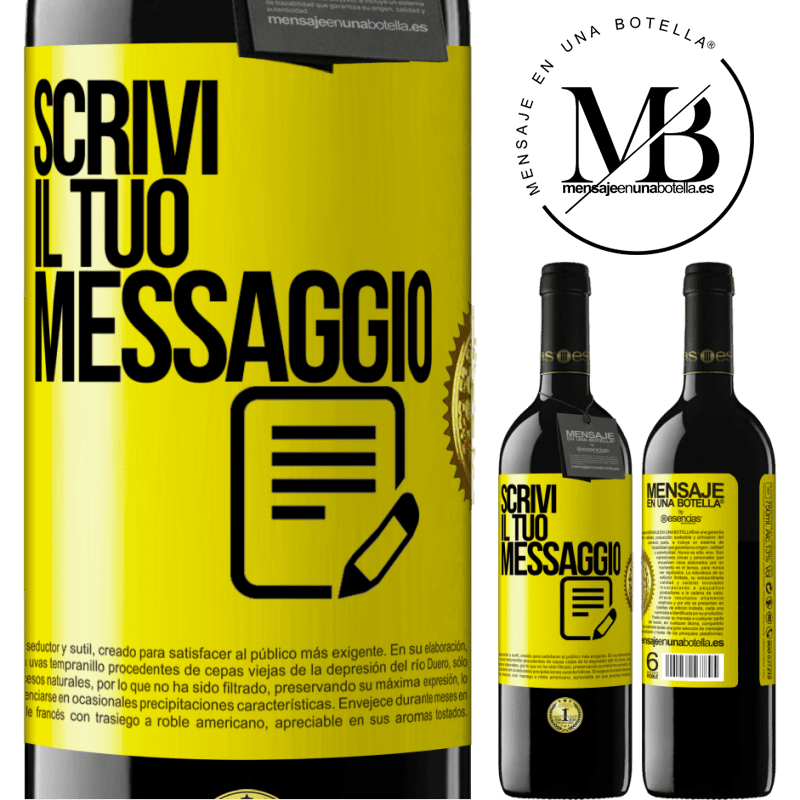 39,95 € Spedizione Gratuita | Vino rosso Edizione RED MBE Riserva Scrivi il tuo messaggio Etichetta Gialla. Etichetta personalizzabile Riserva 12 Mesi Raccogliere 2015 Tempranillo