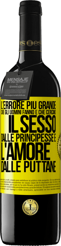 Spedizione Gratuita | Vino rosso Edizione RED MBE Riserva L'errore più grande che gli uomini fanno è che cercano il sesso dalle principesse e l'amore dalle puttane Etichetta Gialla. Etichetta personalizzabile Riserva 12 Mesi Raccogliere 2014 Tempranillo