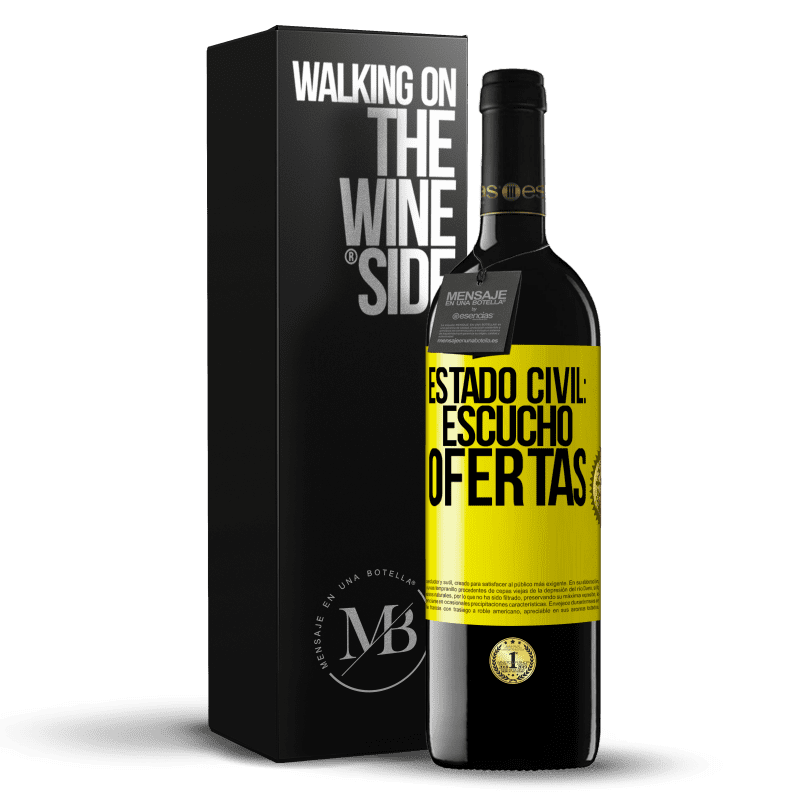 39,95 € Envío gratis | Vino Tinto Edición RED MBE Reserva Estado civil: escucho ofertas Etiqueta Amarilla. Etiqueta personalizable Reserva 12 Meses Cosecha 2014 Tempranillo