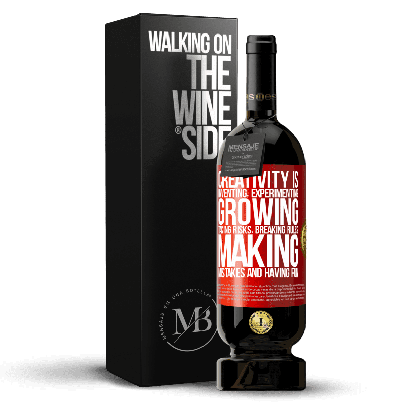 29,95 € Free Shipping | Red Wine Premium Edition MBS® Reserva Creativity is inventing, experimenting, growing, taking risks, breaking rules, making mistakes, and having fun Red Label. Customizable label Reserva 12 Months Harvest 2014 Tempranillo