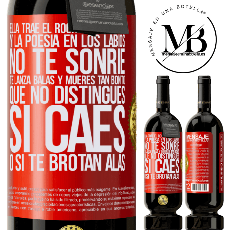 49,95 € Envío gratis | Vino Tinto Edición Premium MBS® Reserva Ella trae el Rock&Roll dentro y la poesía en los labios. No te sonríe, te lanza balas, y mueres tan bonito, que no Etiqueta Roja. Etiqueta personalizable Reserva 12 Meses Cosecha 2014 Tempranillo