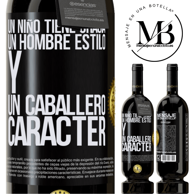 39,95 € Envío gratis | Vino Tinto Edición Premium MBS® Reserva Un niño tiene gracia, un hombre estilo y un caballero, carácter Etiqueta Negra. Etiqueta personalizable Reserva 12 Meses Cosecha 2015 Tempranillo