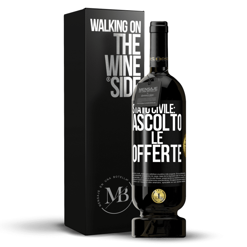 49,95 € Spedizione Gratuita | Vino rosso Edizione Premium MBS® Riserva Stato civile: ascolto le offerte Etichetta Nera. Etichetta personalizzabile Riserva 12 Mesi Raccogliere 2014 Tempranillo