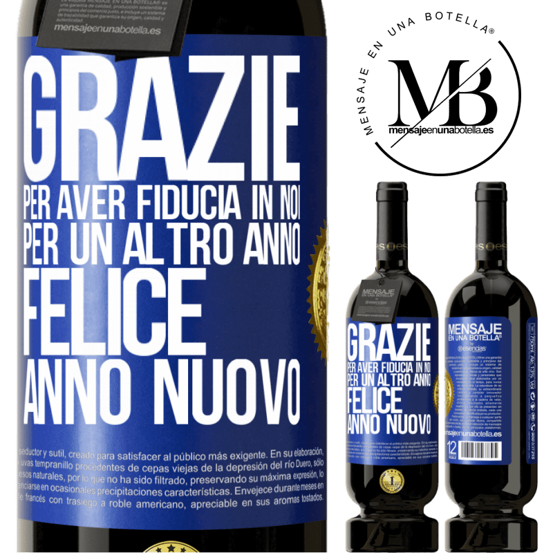 49,95 € Spedizione Gratuita | Vino rosso Edizione Premium MBS® Riserva Grazie per aver fiducia in noi per un altro anno. Felice anno nuovo Etichetta Blu. Etichetta personalizzabile Riserva 12 Mesi Raccogliere 2014 Tempranillo