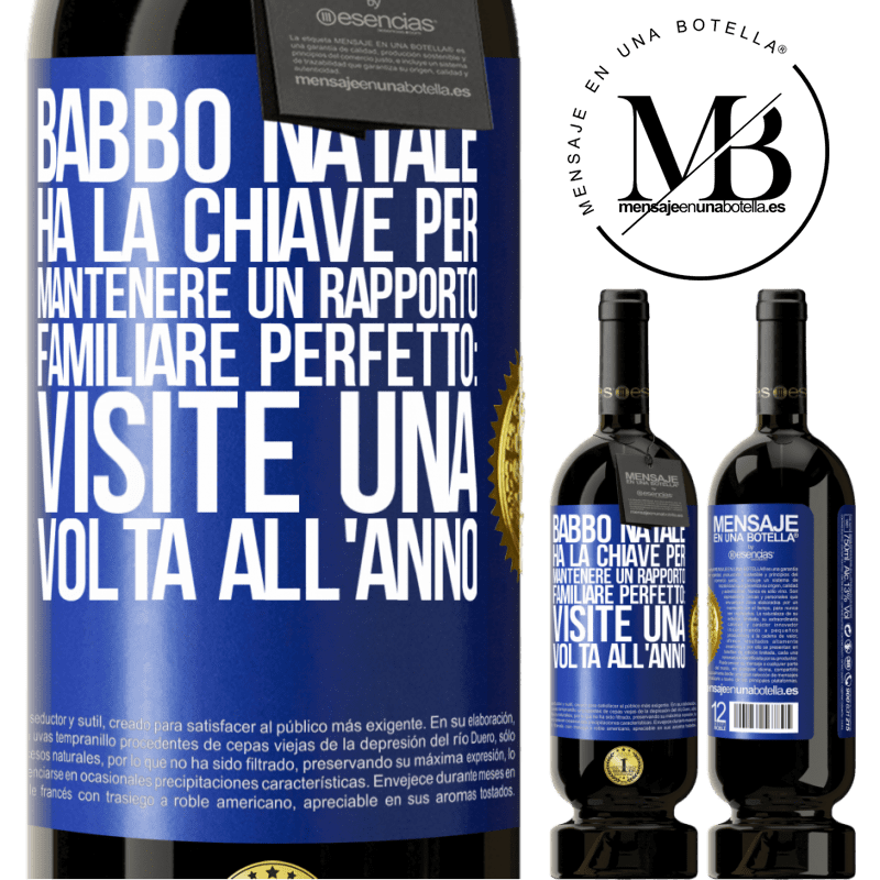 49,95 € Spedizione Gratuita | Vino rosso Edizione Premium MBS® Riserva Babbo Natale ha la chiave per mantenere un rapporto familiare perfetto: visite una volta all'anno Etichetta Blu. Etichetta personalizzabile Riserva 12 Mesi Raccogliere 2015 Tempranillo