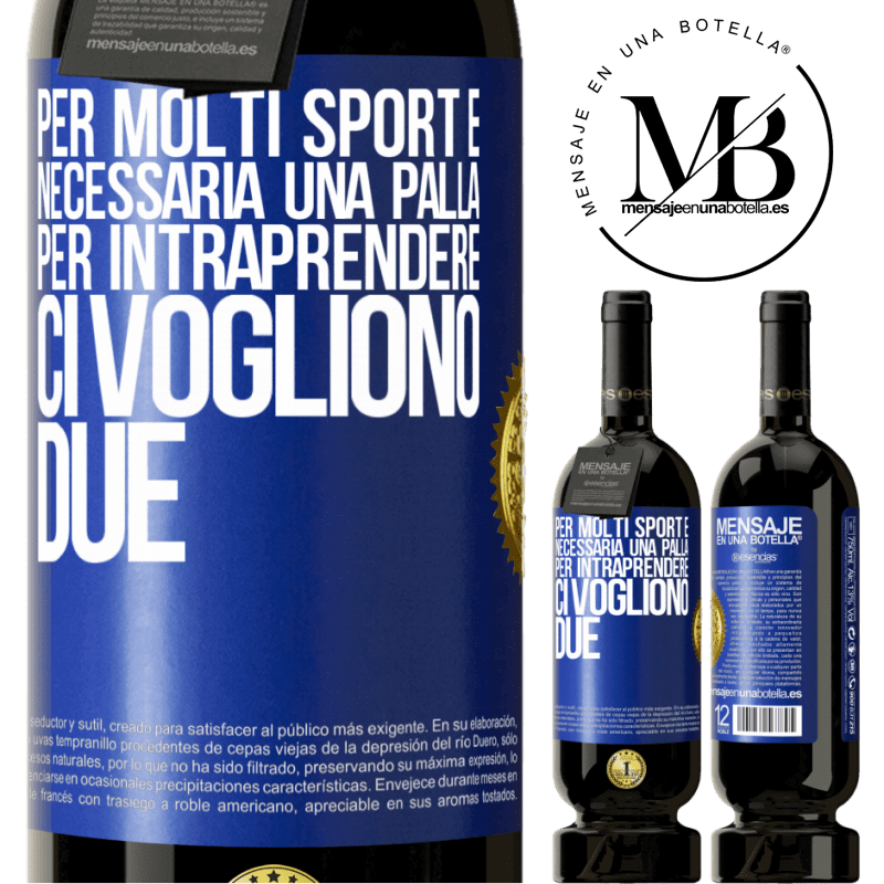 49,95 € Spedizione Gratuita | Vino rosso Edizione Premium MBS® Riserva Per molti sport è necessaria una palla. Per intraprendere, ci vogliono due Etichetta Blu. Etichetta personalizzabile Riserva 12 Mesi Raccogliere 2015 Tempranillo
