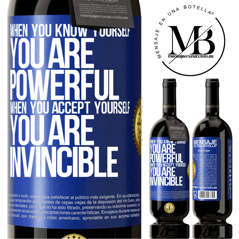 29,95 € Free Shipping | Red Wine Premium Edition MBS® Reserva When you know yourself, you are powerful. When you accept yourself, you are invincible Blue Label. Customizable label Reserva 12 Months Harvest 2014 Tempranillo