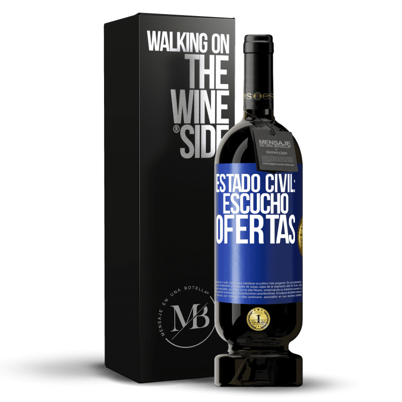 49,95 € Envío gratis | Vino Tinto Edición Premium MBS® Reserva Estado civil: escucho ofertas Etiqueta Azul. Etiqueta personalizable Reserva 12 Meses Cosecha 2014 Tempranillo