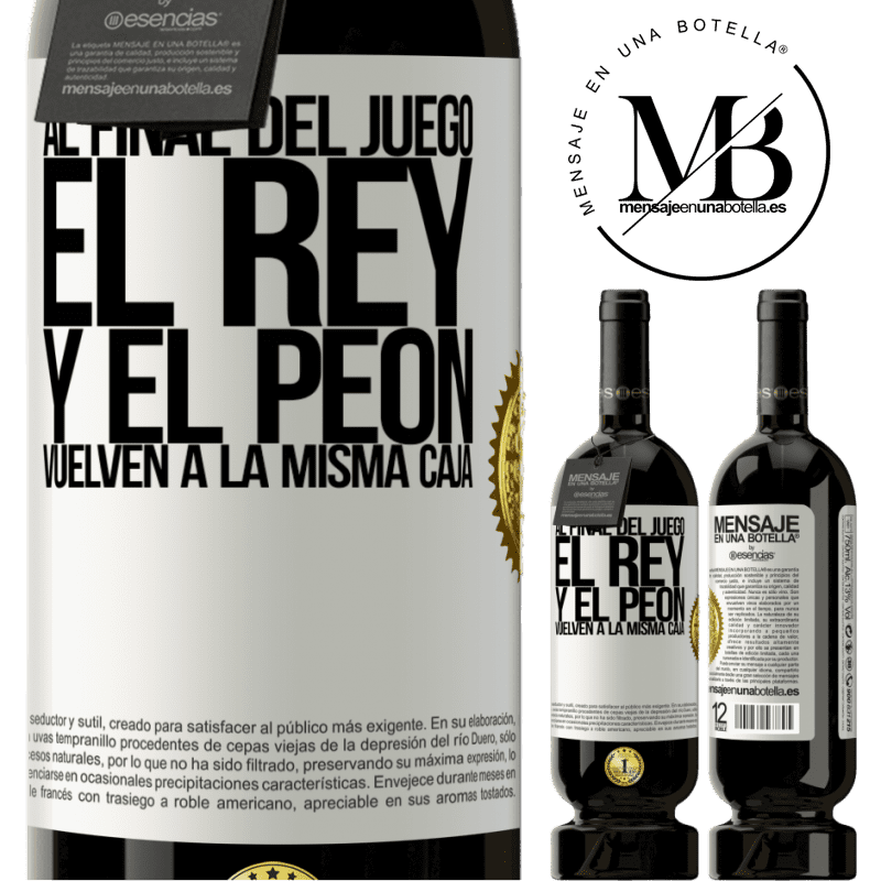 49,95 € Envío gratis | Vino Tinto Edición Premium MBS® Reserva Al final del juego, el rey y el peón vuelven a la misma caja Etiqueta Blanca. Etiqueta personalizable Reserva 12 Meses Cosecha 2016 Tempranillo