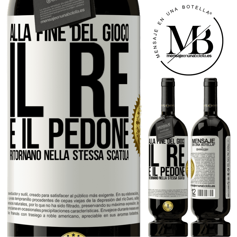 49,95 € Spedizione Gratuita | Vino rosso Edizione Premium MBS® Riserva Alla fine del gioco, il re e il pedone ritornano nella stessa scatola Etichetta Bianca. Etichetta personalizzabile Riserva 12 Mesi Raccogliere 2014 Tempranillo