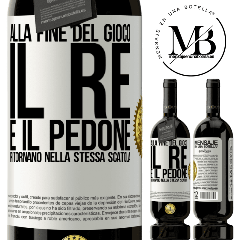 49,95 € Spedizione Gratuita | Vino rosso Edizione Premium MBS® Riserva Alla fine del gioco, il re e il pedone ritornano nella stessa scatola Etichetta Bianca. Etichetta personalizzabile Riserva 12 Mesi Raccogliere 2016 Tempranillo