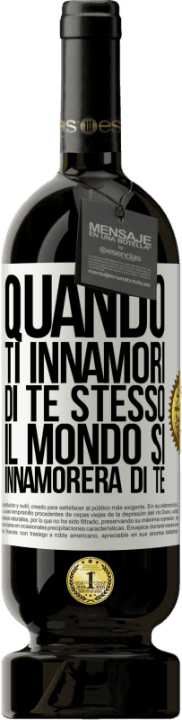 49,95 € Spedizione Gratuita | Vino rosso Edizione Premium MBS® Riserva Quando ti innamori di te stesso, il mondo si innamorerà di te Etichetta Bianca. Etichetta personalizzabile Riserva 12 Mesi Raccogliere 2014 Tempranillo