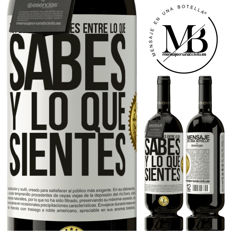 39,95 € Envío gratis | Vino Tinto Edición Premium MBS® Reserva Tu peor batalla es entre lo que sabes y lo que sientes Etiqueta Blanca. Etiqueta personalizable Reserva 12 Meses Cosecha 2015 Tempranillo