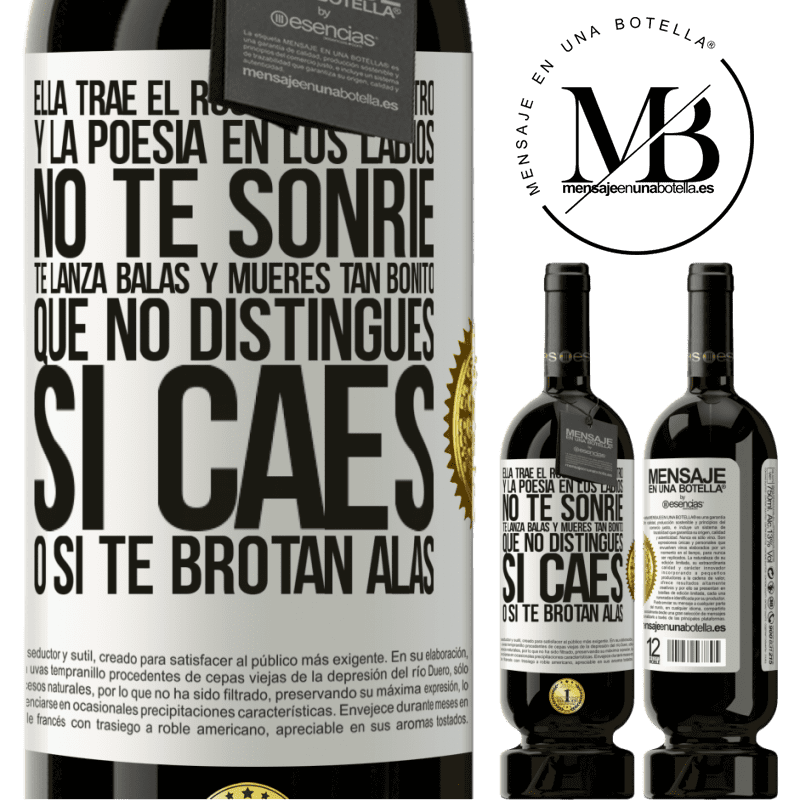 49,95 € Envío gratis | Vino Tinto Edición Premium MBS® Reserva Ella trae el Rock&Roll dentro y la poesía en los labios. No te sonríe, te lanza balas, y mueres tan bonito, que no Etiqueta Blanca. Etiqueta personalizable Reserva 12 Meses Cosecha 2014 Tempranillo