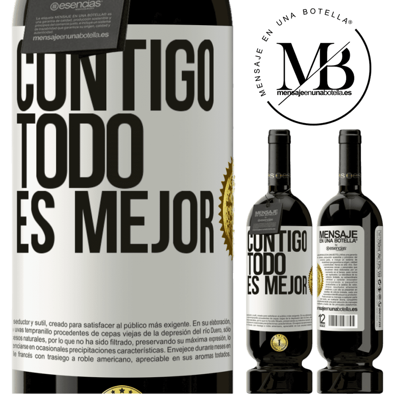 39,95 € Envío gratis | Vino Tinto Edición Premium MBS® Reserva Contigo todo es mejor Etiqueta Blanca. Etiqueta personalizable Reserva 12 Meses Cosecha 2015 Tempranillo