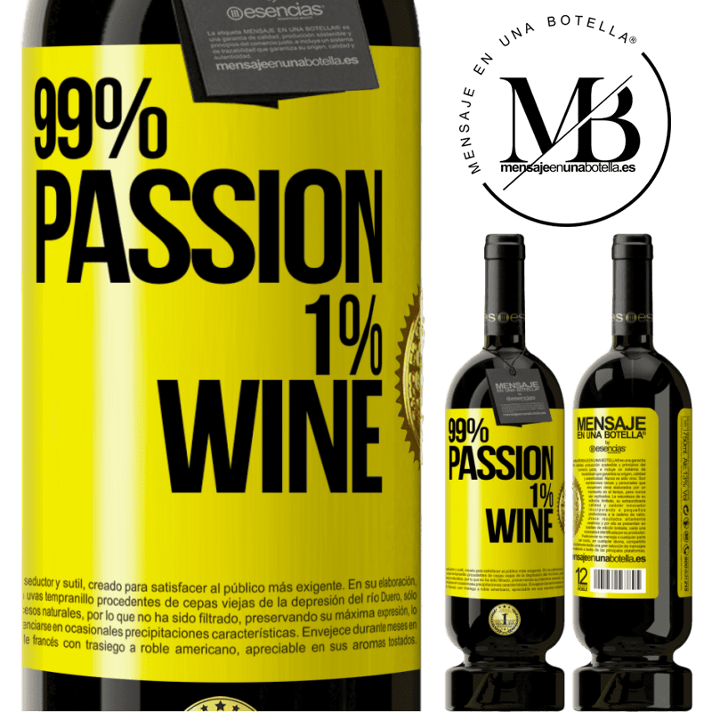 49,95 € Spedizione Gratuita | Vino rosso Edizione Premium MBS® Riserva 99% passion, 1% wine Etichetta Gialla. Etichetta personalizzabile Riserva 12 Mesi Raccogliere 2014 Tempranillo