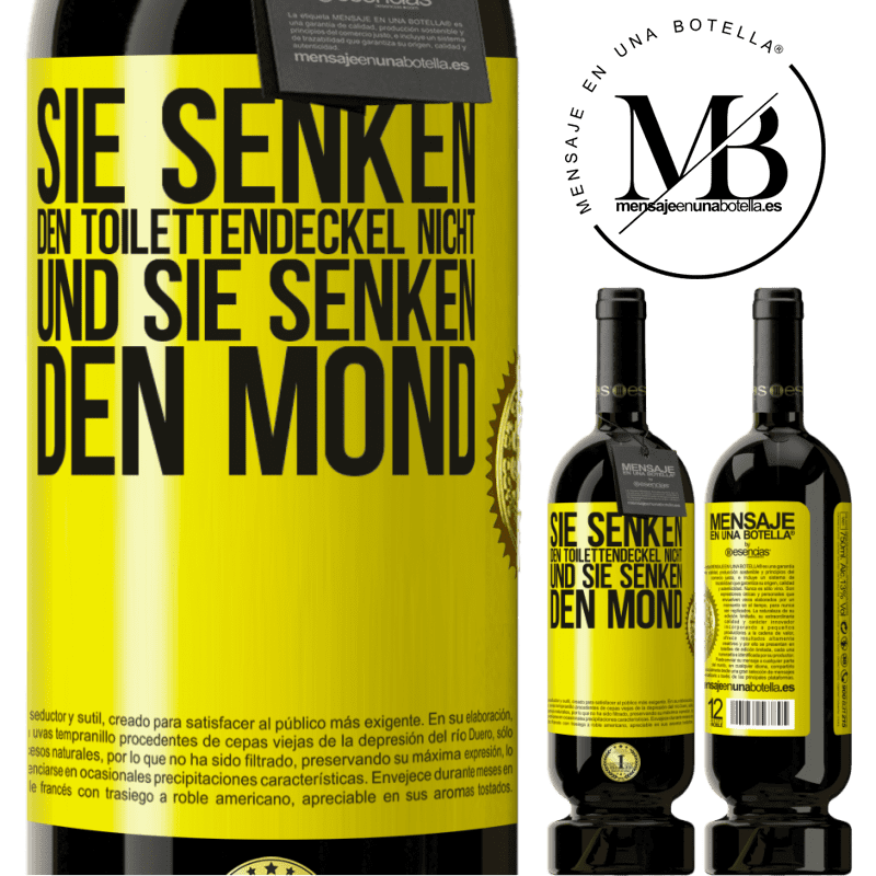 49,95 € Kostenloser Versand | Rotwein Premium Ausgabe MBS® Reserve Sie senken den Toilettendeckel nicht und sie senken den Mond Gelbes Etikett. Anpassbares Etikett Reserve 12 Monate Ernte 2015 Tempranillo