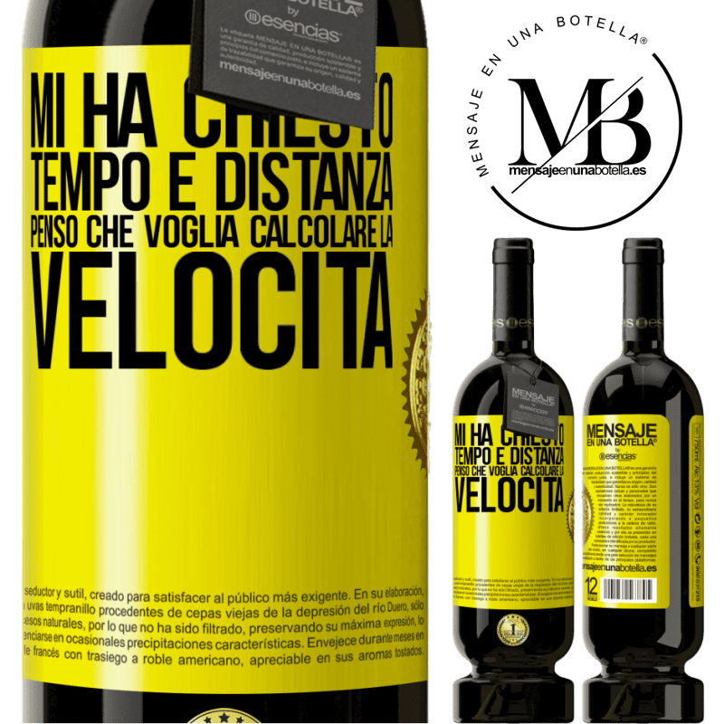 49,95 € Spedizione Gratuita | Vino rosso Edizione Premium MBS® Riserva Mi ha chiesto tempo e distanza. Penso che voglia calcolare la velocità Etichetta Gialla. Etichetta personalizzabile Riserva 12 Mesi Raccogliere 2016 Tempranillo