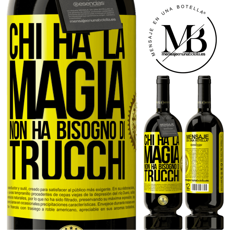 49,95 € Spedizione Gratuita | Vino rosso Edizione Premium MBS® Riserva Chi ha la magia non ha bisogno di trucchi Etichetta Gialla. Etichetta personalizzabile Riserva 12 Mesi Raccogliere 2016 Tempranillo
