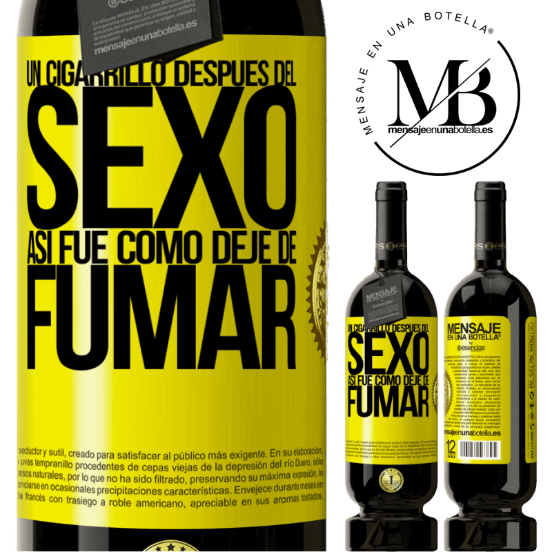 49,95 € Envío gratis | Vino Tinto Edición Premium MBS® Reserva Un cigarrillo después del sexo. Así fue como dejé de fumar Etiqueta Amarilla. Etiqueta personalizable Reserva 12 Meses Cosecha 2014 Tempranillo