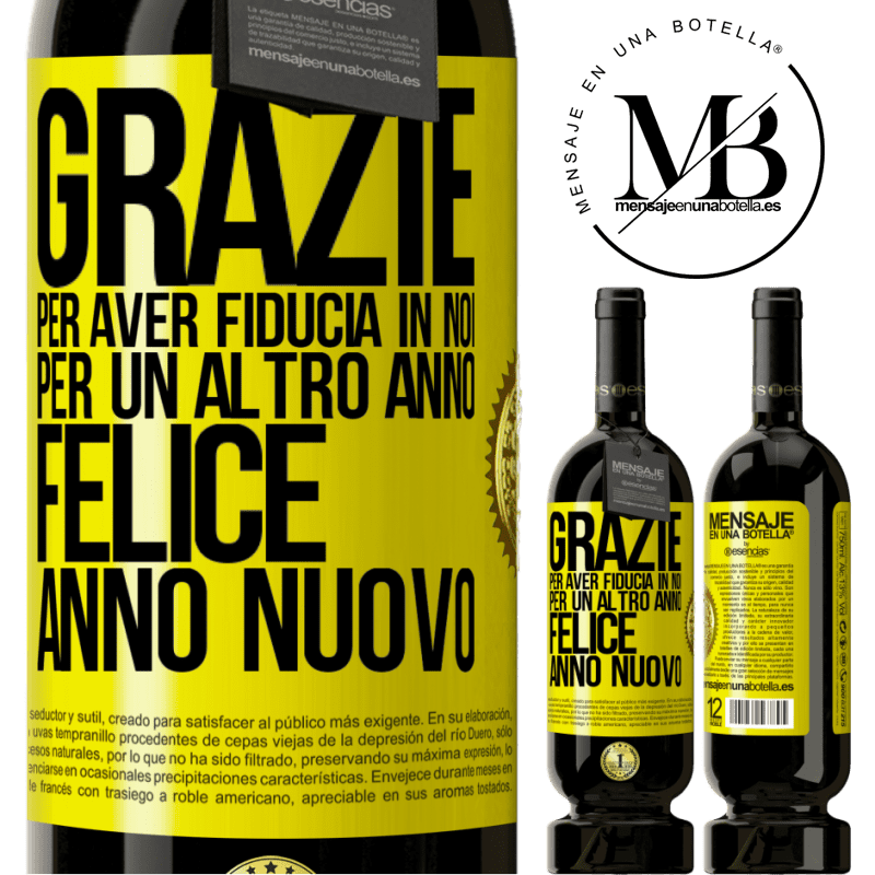 49,95 € Spedizione Gratuita | Vino rosso Edizione Premium MBS® Riserva Grazie per aver fiducia in noi per un altro anno. Felice anno nuovo Etichetta Gialla. Etichetta personalizzabile Riserva 12 Mesi Raccogliere 2014 Tempranillo