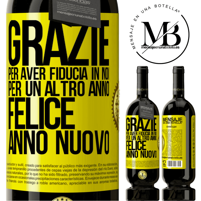 49,95 € Spedizione Gratuita | Vino rosso Edizione Premium MBS® Riserva Grazie per aver fiducia in noi per un altro anno. Felice anno nuovo Etichetta Gialla. Etichetta personalizzabile Riserva 12 Mesi Raccogliere 2016 Tempranillo