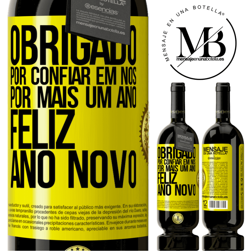 49,95 € Envio grátis | Vinho tinto Edição Premium MBS® Reserva Obrigado por confiar em nós por mais um ano. Feliz Ano Novo Etiqueta Amarela. Etiqueta personalizável Reserva 12 Meses Colheita 2014 Tempranillo