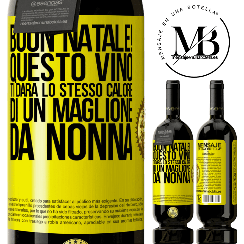 49,95 € Spedizione Gratuita | Vino rosso Edizione Premium MBS® Riserva Buon natale! Questo vino ti darà lo stesso calore di un maglione da nonna Etichetta Gialla. Etichetta personalizzabile Riserva 12 Mesi Raccogliere 2014 Tempranillo