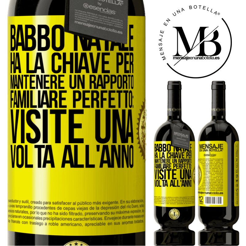 49,95 € Spedizione Gratuita | Vino rosso Edizione Premium MBS® Riserva Babbo Natale ha la chiave per mantenere un rapporto familiare perfetto: visite una volta all'anno Etichetta Gialla. Etichetta personalizzabile Riserva 12 Mesi Raccogliere 2015 Tempranillo