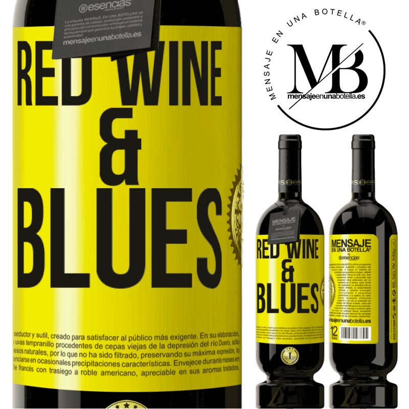 29,95 € Kostenloser Versand | Rotwein Premium Ausgabe MBS® Reserva Red wine & Blues Gelbes Etikett. Anpassbares Etikett Reserva 12 Monate Ernte 2014 Tempranillo