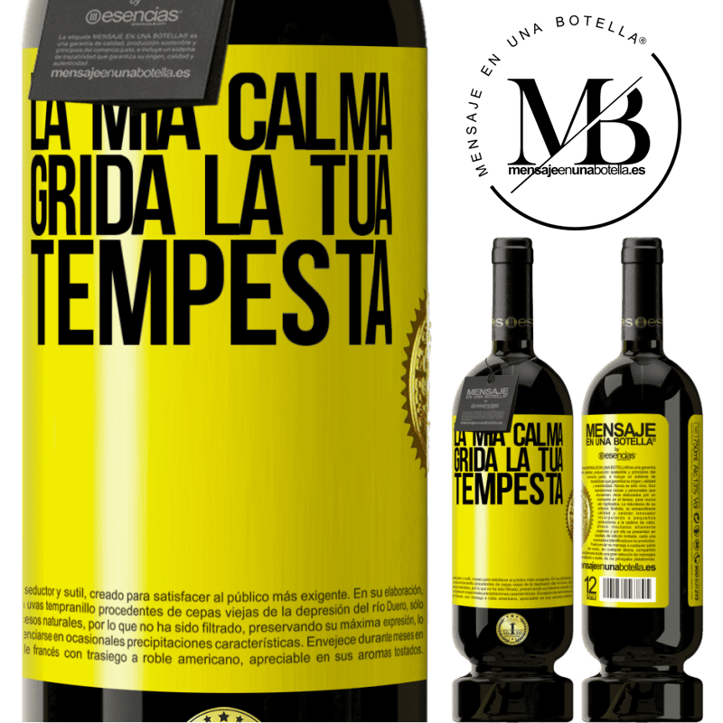 49,95 € Spedizione Gratuita | Vino rosso Edizione Premium MBS® Riserva La mia calma grida la tua tempesta Etichetta Gialla. Etichetta personalizzabile Riserva 12 Mesi Raccogliere 2016 Tempranillo