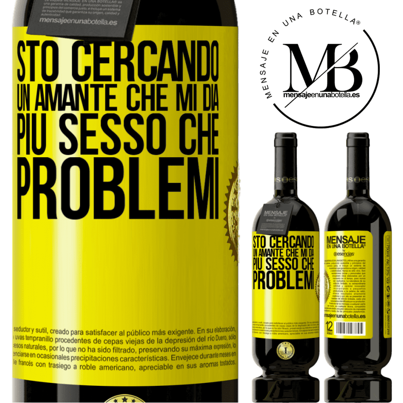 49,95 € Spedizione Gratuita | Vino rosso Edizione Premium MBS® Riserva Sto cercando un amante che mi dia più sesso che problemi Etichetta Gialla. Etichetta personalizzabile Riserva 12 Mesi Raccogliere 2014 Tempranillo