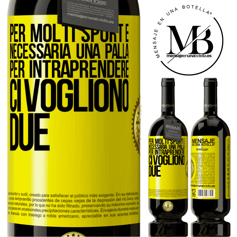 49,95 € Spedizione Gratuita | Vino rosso Edizione Premium MBS® Riserva Per molti sport è necessaria una palla. Per intraprendere, ci vogliono due Etichetta Gialla. Etichetta personalizzabile Riserva 12 Mesi Raccogliere 2015 Tempranillo