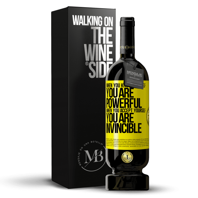 49,95 € Free Shipping | Red Wine Premium Edition MBS® Reserve When you know yourself, you are powerful. When you accept yourself, you are invincible Yellow Label. Customizable label Reserve 12 Months Harvest 2014 Tempranillo