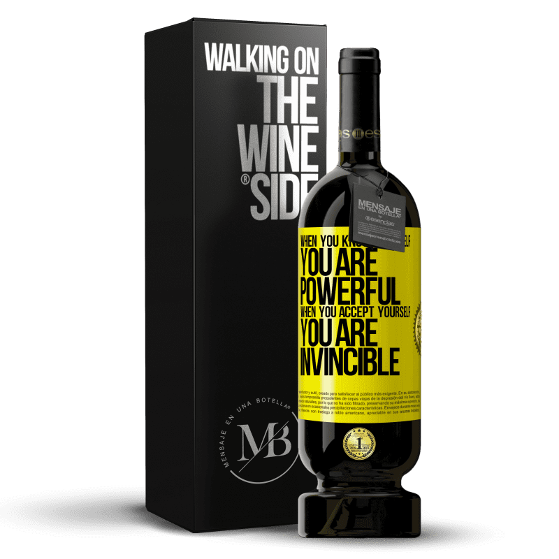 49,95 € Free Shipping | Red Wine Premium Edition MBS® Reserve When you know yourself, you are powerful. When you accept yourself, you are invincible Yellow Label. Customizable label Reserve 12 Months Harvest 2016 Tempranillo