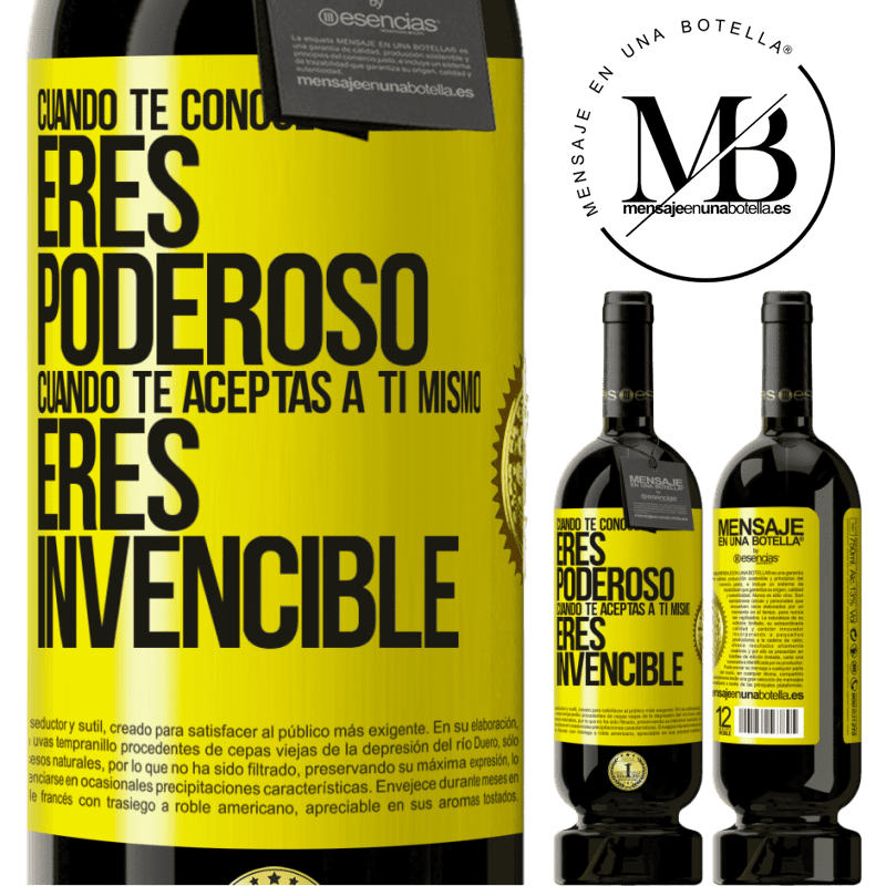 39,95 € Envío gratis | Vino Tinto Edición Premium MBS® Reserva Cuando te conoces a ti mismo, eres poderoso. Cuando te aceptas a ti mismo, eres invencible Etiqueta Amarilla. Etiqueta personalizable Reserva 12 Meses Cosecha 2015 Tempranillo