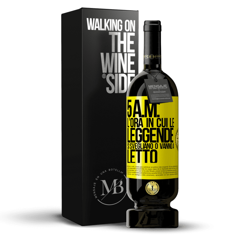 49,95 € Spedizione Gratuita | Vino rosso Edizione Premium MBS® Riserva 5 A.M. L'ora in cui le leggende si svegliano o vanno a letto Etichetta Gialla. Etichetta personalizzabile Riserva 12 Mesi Raccogliere 2015 Tempranillo