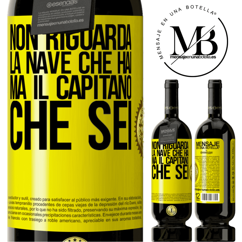 49,95 € Spedizione Gratuita | Vino rosso Edizione Premium MBS® Riserva Non riguarda la nave che hai, ma il capitano che sei Etichetta Gialla. Etichetta personalizzabile Riserva 12 Mesi Raccogliere 2015 Tempranillo