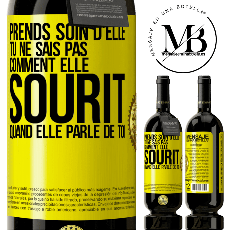 49,95 € Envoi gratuit | Vin rouge Édition Premium MBS® Réserve Prends soin d'elle. Tu ne sais pas comment elle sourit quand elle parle de toi Étiquette Jaune. Étiquette personnalisable Réserve 12 Mois Récolte 2015 Tempranillo