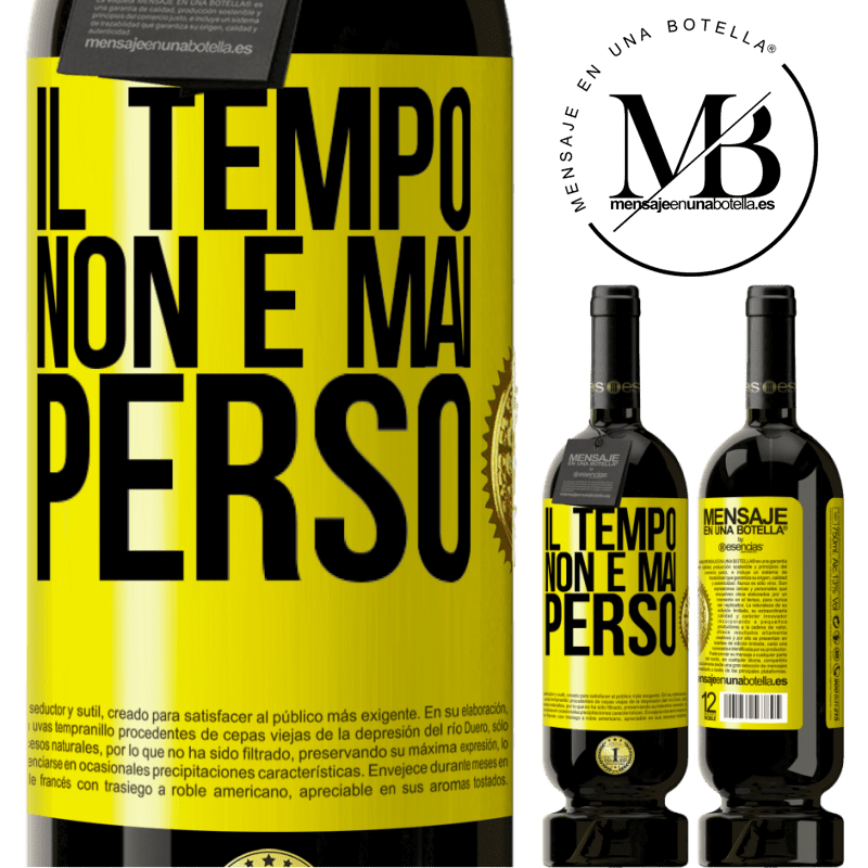 49,95 € Spedizione Gratuita | Vino rosso Edizione Premium MBS® Riserva Il tempo non è mai perso Etichetta Gialla. Etichetta personalizzabile Riserva 12 Mesi Raccogliere 2014 Tempranillo