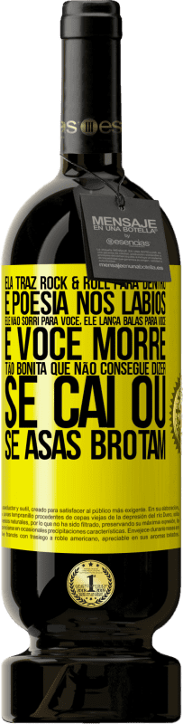 49,95 € Envio grátis | Vinho tinto Edição Premium MBS® Reserva Ela traz Rock & Roll para dentro e poesia nos lábios. Ele não sorri para você, ele lança balas para você e você morre tão Etiqueta Amarela. Etiqueta personalizável Reserva 12 Meses Colheita 2016 Tempranillo