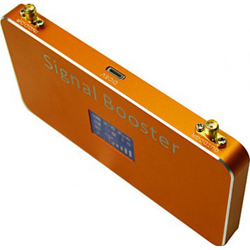 Signal Boosters Mobile phone signal booster. Amplifier with Whip and Sucker antennas. Gold color. LCD Display CDMA 1000m2