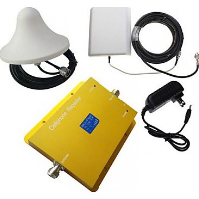Amplificador de señal de teléfono móvil de doble banda. Panel y antena de techo. Pantalla LCD