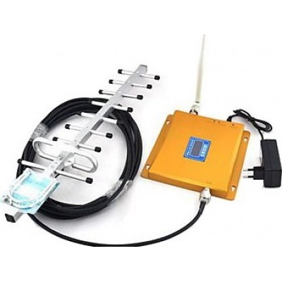 Mobile phone signal booster. Repeater and Yagi antenna kit. 10m cable. LCD Display