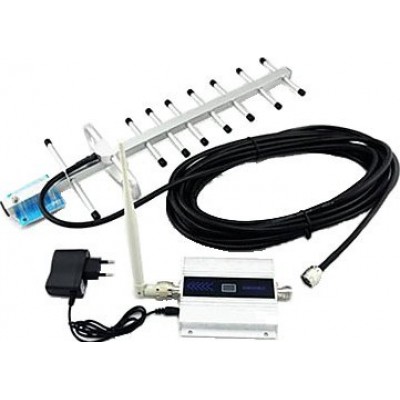 Mobile phone signal booster. Signal repeater and Yagi antenna kit. 10m cable. LCD Display