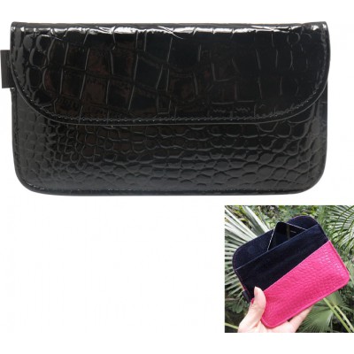 Jammer Accessories Crocodile PU Leather protective anti-radiation bag. Signal blocking case pouch for smartphones. Black color. 6.1x3.3 inches