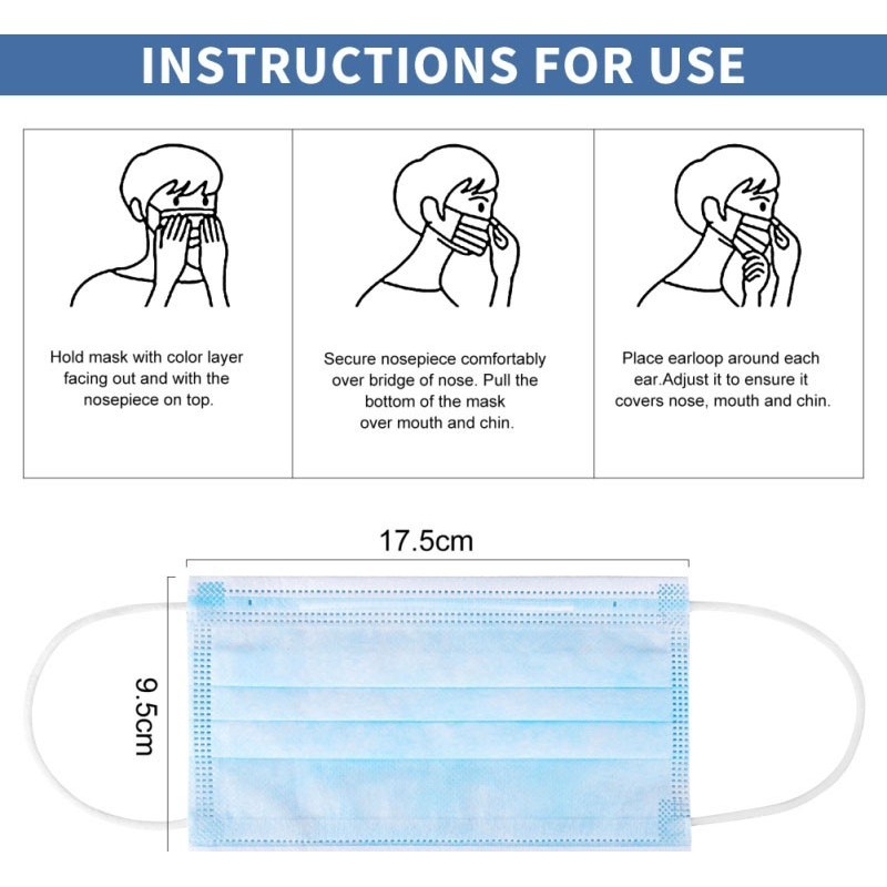 50 units box Respiratory Protection Masks Disposable facial sanitary mask. Respiratory protection. Breathable with 3-layer filter