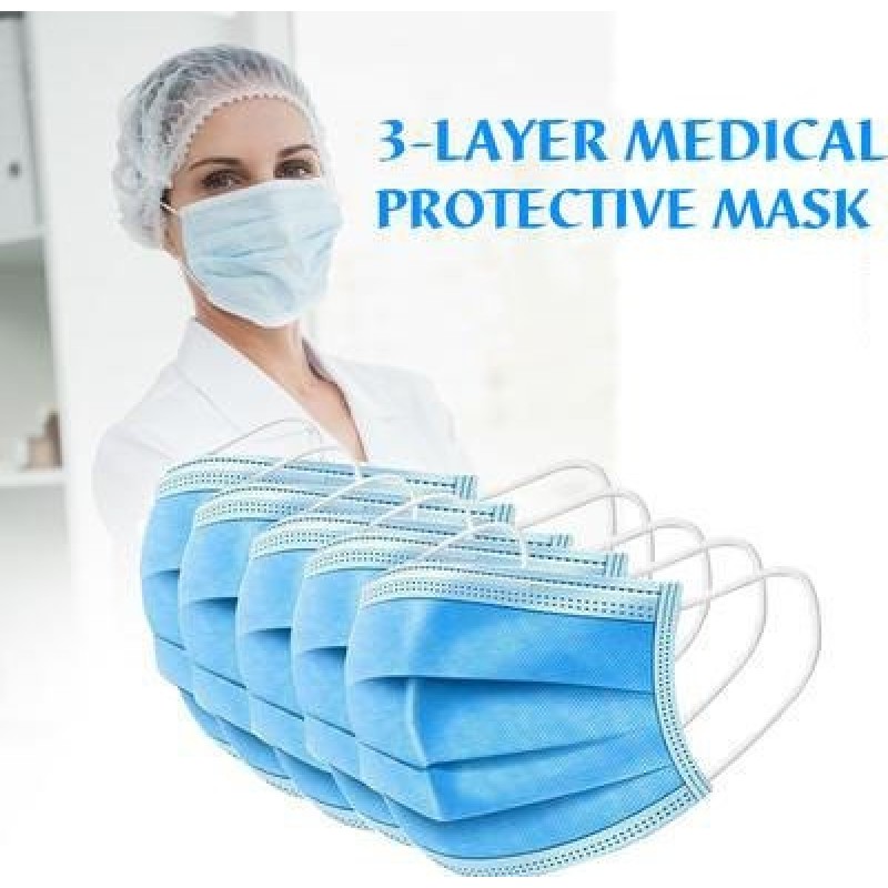 盒装50个 呼吸防护面罩 一次性面部卫生口罩。呼吸系统防护。三层过滤透气